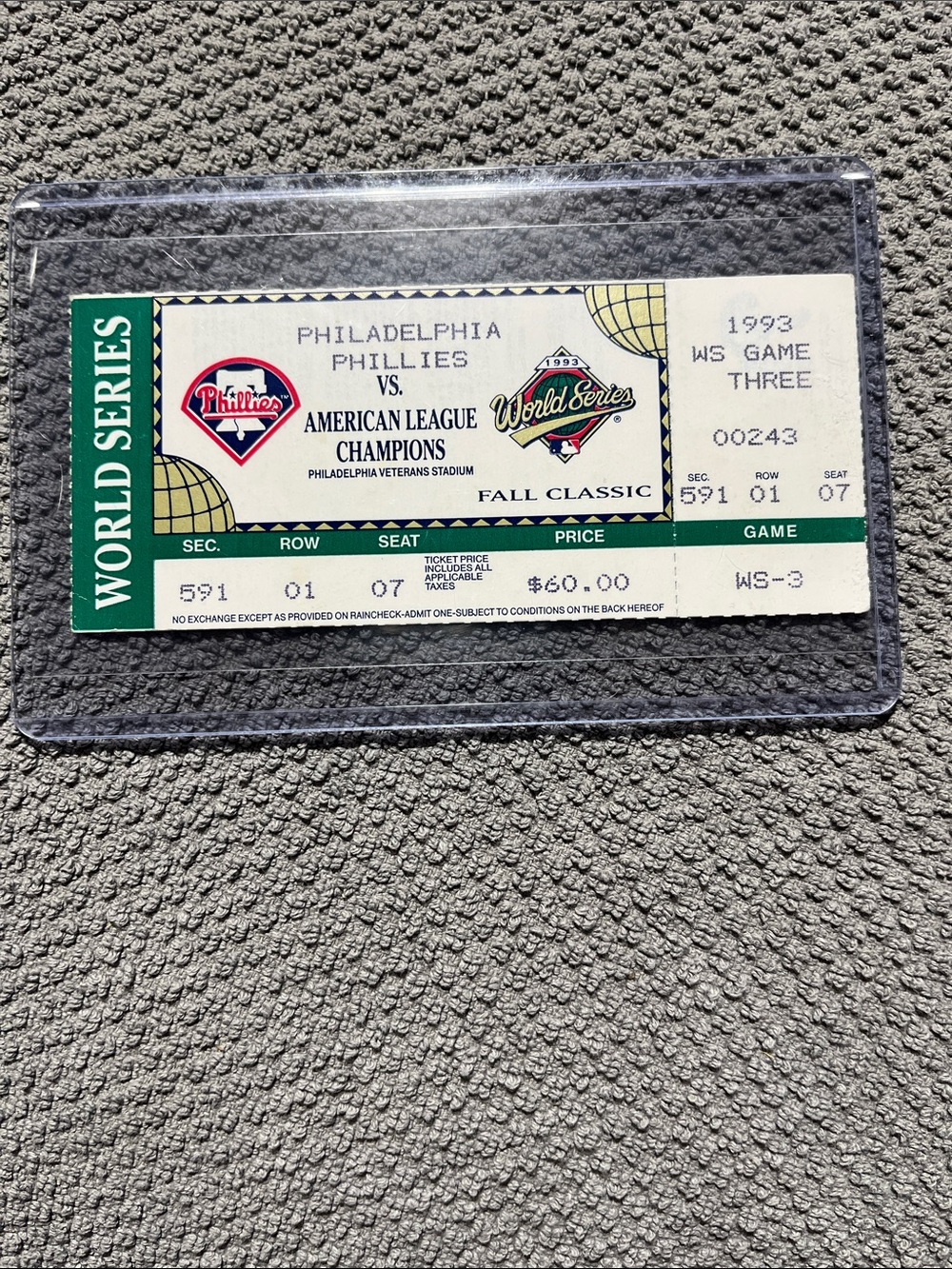 1993 World Series Ticket Stub Philadelphia Phillies vs. American League Champ ..